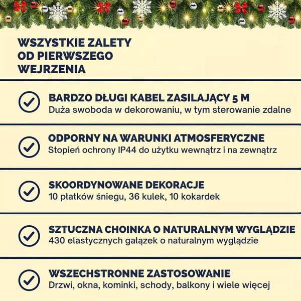 Girlanda świąteczna ANDREA z oświetleniem sterowanym pilotem, dekorowana, 5 m, zielona Casaria