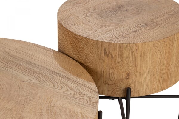 Zestaw stolików kawowych okrągłych Liviano 80 i 45 cm - dąb naturalny / czarny