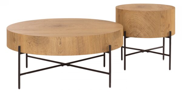 Zestaw stolików kawowych okrągłych Liviano 80 i 45 cm - dąb naturalny / czarny