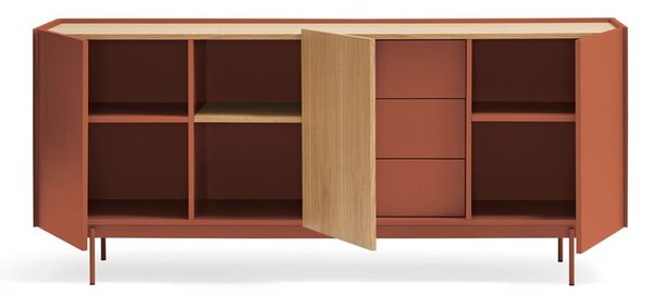Ceglasto-naturalna niska komoda w dekorze dębu 180x78 cm Otto – Teulat