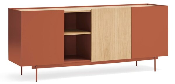 Ceglasto-naturalna niska komoda w dekorze dębu 180x78 cm Otto – Teulat