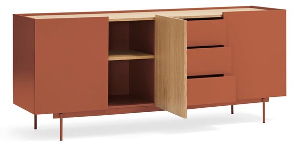 Ceglasto-naturalna niska komoda w dekorze dębu 180x78 cm Otto – Teulat
