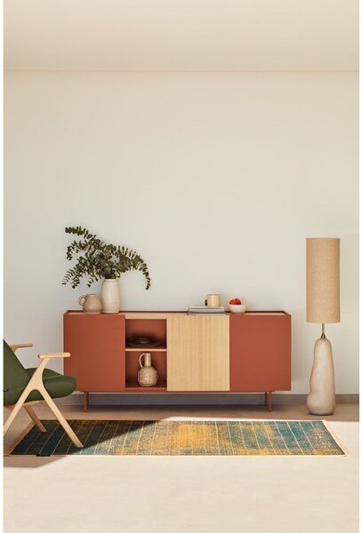 Ceglasto-naturalna niska komoda w dekorze dębu 180x78 cm Otto – Teulat