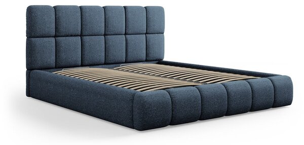Ciemnoniebieskie tapicerowane łóżko dwuosobowe ze schowkiem i stelażem 180x200 cm Bellis – Micadoni Home