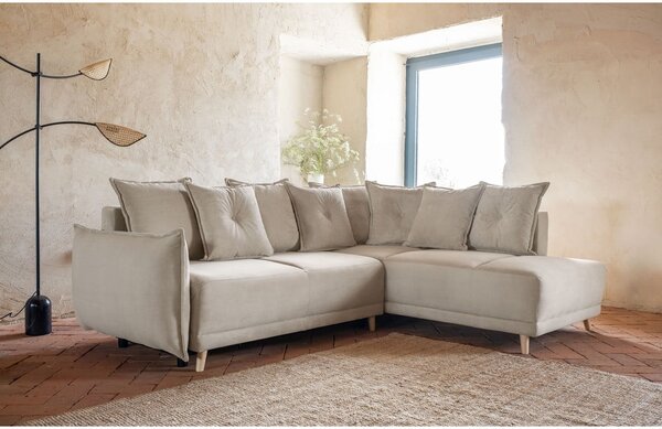 Beżowy sztruksowy rozkładany narożnik (prawostronny) Lazy Lukka – Miuform