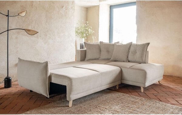 Beżowy sztruksowy rozkładany narożnik (prawostronny) Lazy Lukka – Miuform