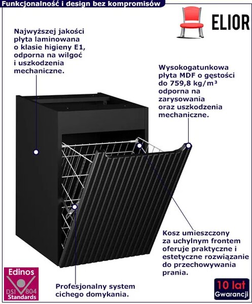 Czarna ryflowana szafka do łazienki z koszem do prania R4-T54