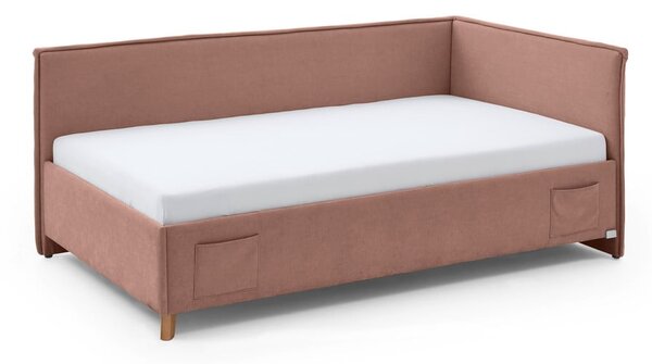 Różowe tapicerowane narożne łóżko dziecięce ze schowkiem ze stelażem 120x200 cm Fun – Meise Möbel