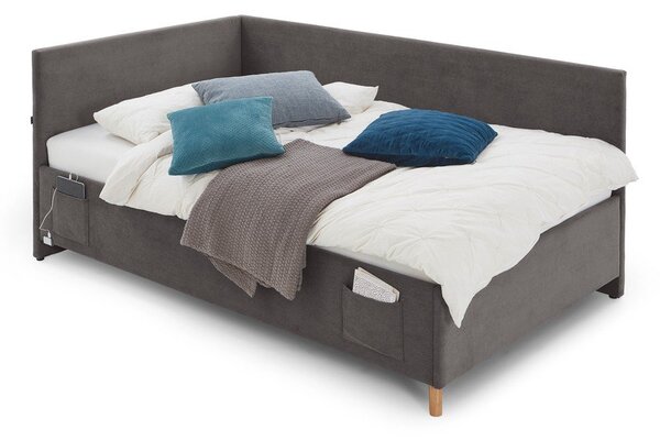 Antracytowe tapicerowane narożne łóżko dziecięce ze schowkiem ze stelażem 90x200 cm Cool – Meise Möbel