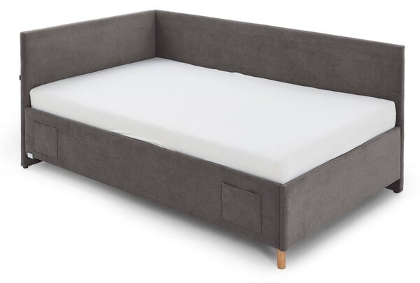 Antracytowe tapicerowane narożne łóżko dziecięce ze schowkiem ze stelażem 90x200 cm Cool – Meise Möbel