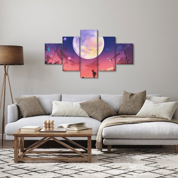 Obraz - Kobieta i pies w pełni księżyca (125x70 cm)