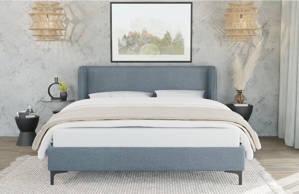 Niebieskie tapicerowane łóżko dwuosobowe ze stelażem 140x200 cm Basti – Ropez