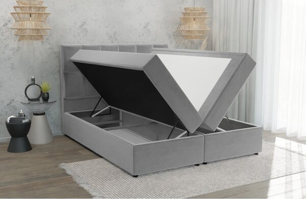 Jasnoszare łóżko boxspring ze schowkiem 140x200 cm Flip – Ropez