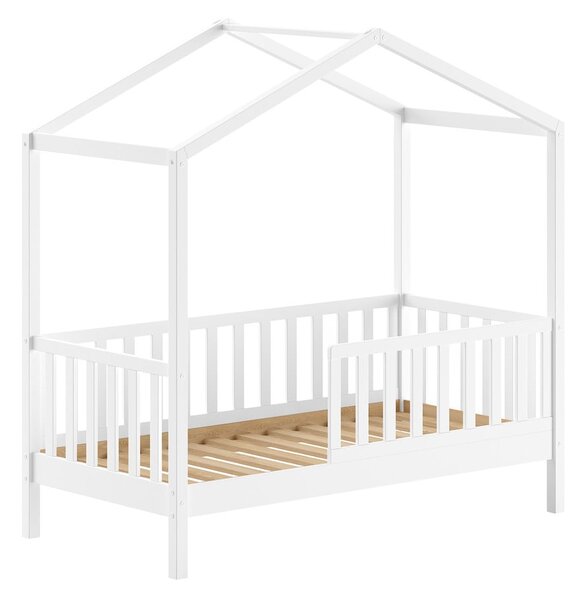 Białe łóżko dziecięce z litego drewna sosnowego w kształcie domku ze stelażem 70x140 cm DALLAS – Vipack