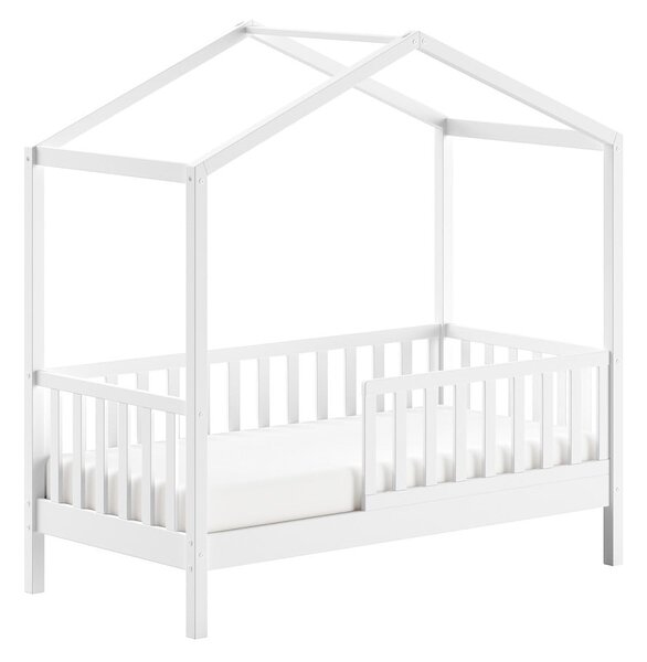 Białe łóżko dziecięce z litego drewna sosnowego w kształcie domku ze stelażem 70x140 cm DALLAS – Vipack