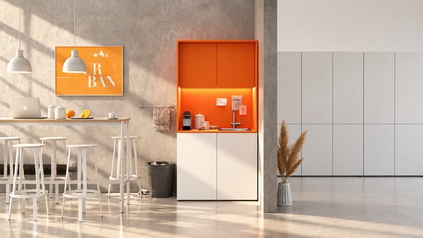 Kuchnia biurowa NIKA ze zlewem i kranem 1000 x 600 x 2000 mm, szary, prawe