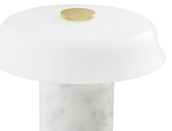 DESIGN BY US Lampa stołowa LED na baterię Trip No. 2, kolor carrara/biały, marmur, szkło możliwość ściemniania, biały / opal, salon / jadalnia, kamień, design