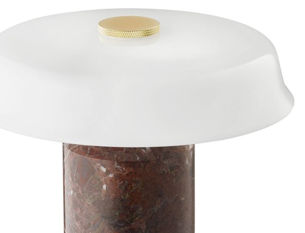 DESIGN BY US Lampa stołowa LED na baterię Trip No. 2, bordowo-biała, marmur, szkło możliwość ściemniania, czerwony, salon / jadalnia, kamień, design