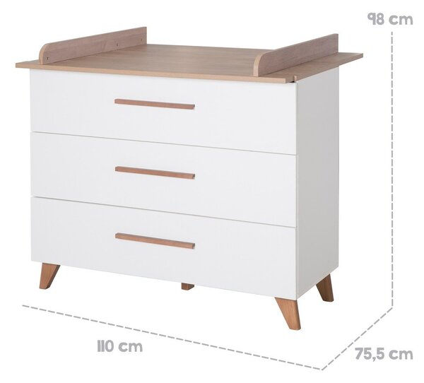 Biało-naturalna niska komoda dziecięca w dekorze dębu z przewijakiem 110x98 cm – Roba