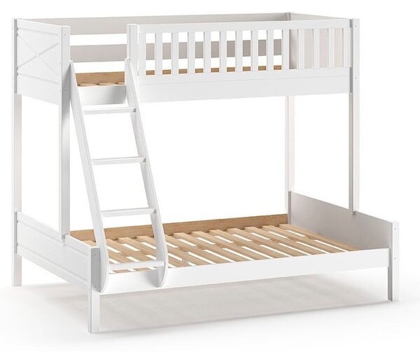 Białe piętrowe łóżko dziecięce z litego drewna sosnowego ze schowkiem 140x200/90x200 cm SCOTT – Vipack