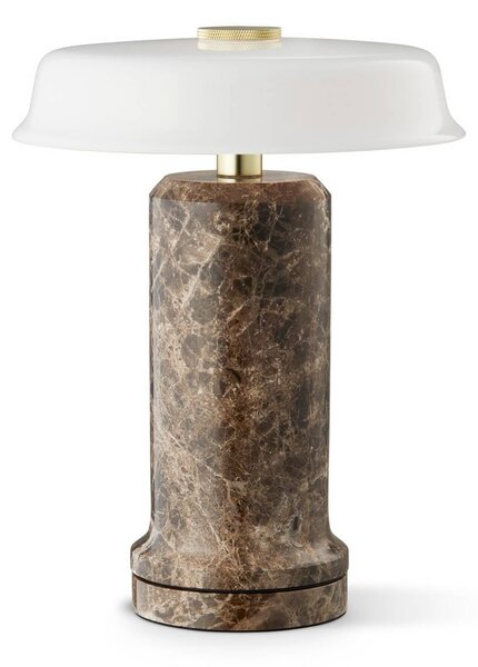 DESIGN BY US Lampa stołowa LED na baterię Trip No. 2, brązowo-biała, marmur, szkło możliwość ściemniania, brązowy / rdzawy, salon / jadalnia, kamień, design