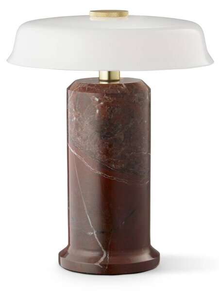 DESIGN BY US Lampa stołowa LED na baterię Trip No. 2, bordowo-biała, marmur, szkło możliwość ściemniania, czerwony, salon / jadalnia, kamień, design