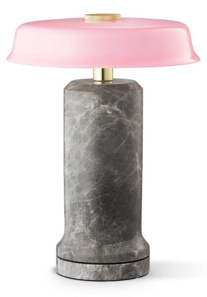 DESIGN BY US Lampa stołowa LED na baterię Trip No. 2, srebrno-różowa, marmur, szkło możliwość ściemniania, aluminiowy / szary / cynkowy, salon / jadalnia, kamień, design