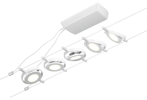 Paulmann Wire RoundMac system linkowy LED, 5-punktowy, biały, biały / opal, przedpokój, metal, nowoczesny