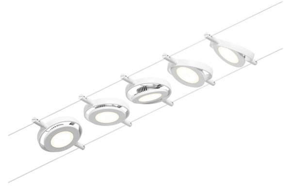Paulmann Wire RoundMac system linkowy LED, 5-punktowy, biały, biały / opal, przedpokój, metal, nowoczesny