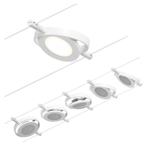 Paulmann Wire RoundMac system linkowy LED, 5-punktowy, biały, biały / opal, przedpokój, metal, nowoczesny