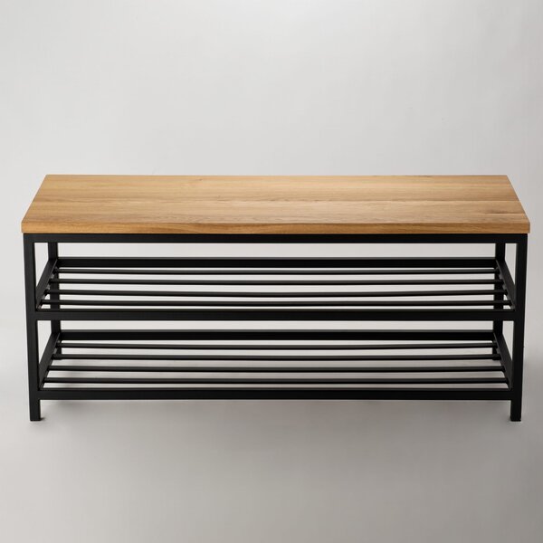 Ławka Metalowa Industrialna Drewno Dębowe Double SHELF WOOD - LOFT