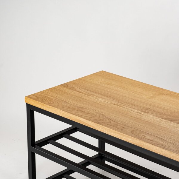 Ławka Metalowa Industrialna Drewno Dębowe Double SHELF WOOD - LOFT