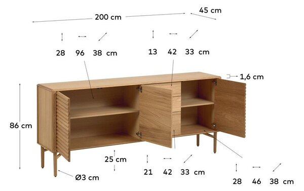 Niska komoda w dekorze dębu 200x86 cm Lenon – Kave Home