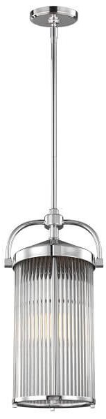 Modernistyczna lampa wisząca Paulson - srebrna, szklany klosz, IP44