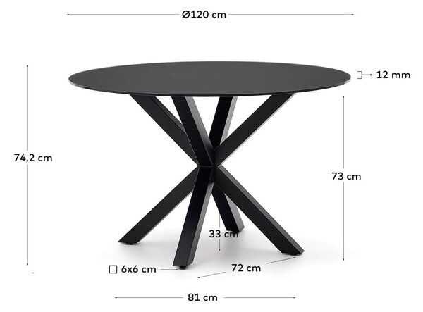 Czarny okrągły stół ze szklanym blatem ø 120 cm Argo – Kave Home