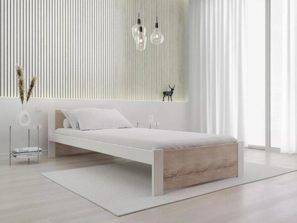 Łóżko IKAROS 80 x 200 cm, białe/dąb sonoma Stelaż: Ze stelażem listwowym rolowanym, Materac: Bez materaca