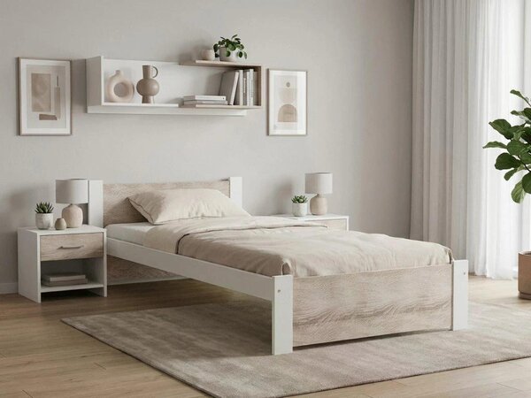 Łóżko IKAROS 80 x 200 cm, białe/dąb sonoma Stelaż: Ze stelażem listwowym rolowanym, Materac: Bez materaca
