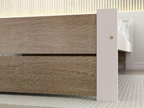 Łóżko IKAROS DOUBLE 80 x 200 cm, białe/dąb sonoma Stelaż: Ze stelażem listwowym rolowanym, Materac: Bez materaca