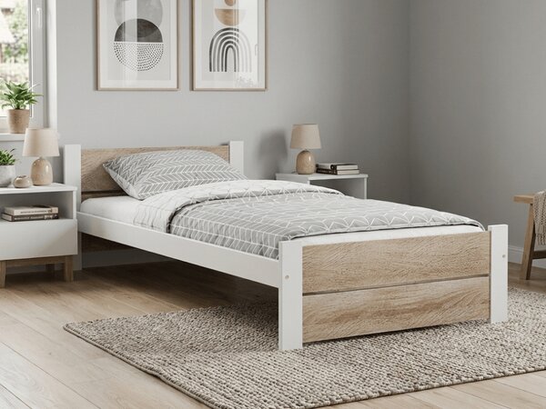 Łóżko IKAROS DOUBLE 80 x 200 cm, białe/dąb sonoma Stelaż: Ze stelażem listwowym rolowanym, Materac: Bez materaca