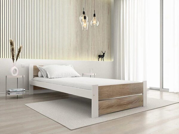 Łóżko IKAROS DOUBLE 80 x 200 cm, białe/dąb sonoma Stelaż: Ze stelażem listwowym rolowanym, Materac: Bez materaca