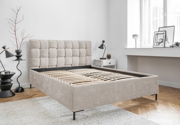 Beżowe tapicerowane łóżko dwuosobowe ze stelażem 140x200 cm Eve – Miuform