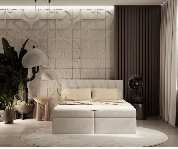 Beżowe łóżko boxspring ze schowkiem 160x200 cm Novento – Maison de Rêve