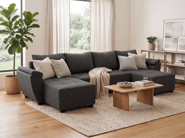 Rozkładana sofa narożna w kształcie U LIVARO 305x140 cm, ciemnoszara