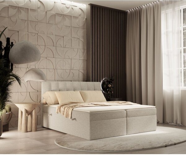 Beżowe łóżko boxspring ze schowkiem 160x200 cm Novento – Maison de Rêve