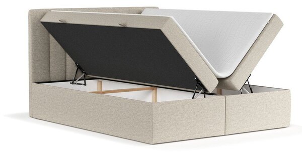Beżowe łóżko boxspring ze schowkiem 160x200 cm Novento – Maison de Rêve