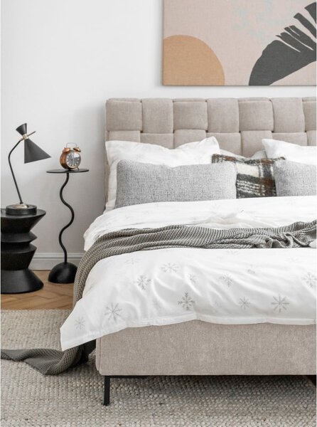 Beżowe tapicerowane łóżko dwuosobowe ze stelażem 140x200 cm Eve – Miuform