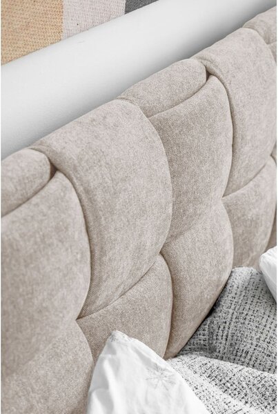 Beżowe tapicerowane łóżko dwuosobowe ze stelażem 140x200 cm Eve – Miuform