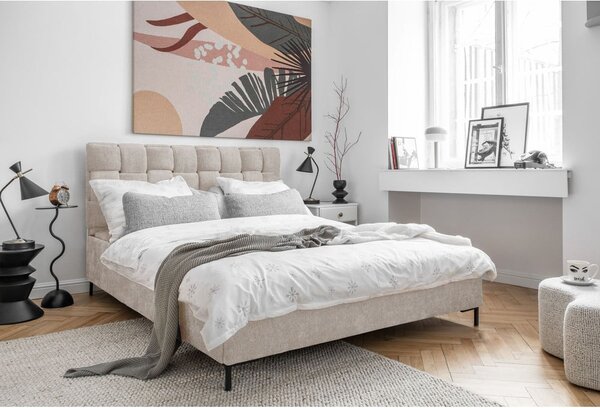 Beżowe tapicerowane łóżko dwuosobowe ze stelażem 140x200 cm Eve – Miuform