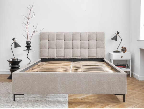 Beżowe tapicerowane łóżko dwuosobowe ze stelażem 140x200 cm Eve – Miuform