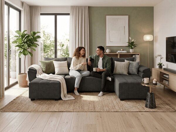 Rozkładana sofa narożna w kształcie U LIVARO 305x140 cm, ciemnoszara